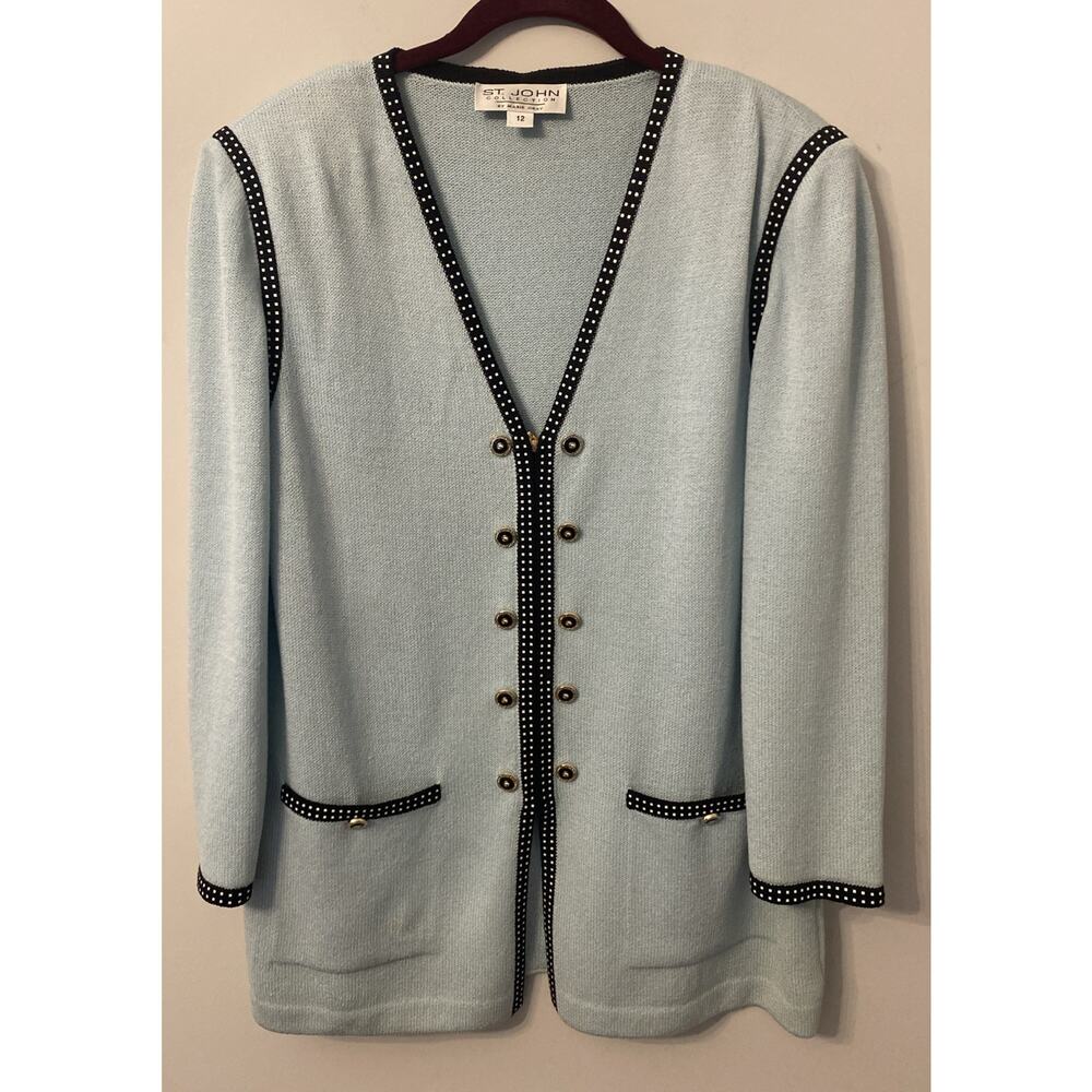 St John Blazer Womens 12 Green/BlackMarie Gray Career Preppy Santana Knit Jacket